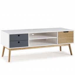 Mueble bajo de TV Soria Homcom diseño minimalista blanco 50x120x34 cm